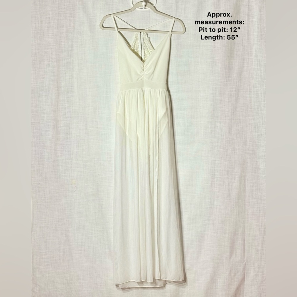 Cherry Mellow Ivory Lace Halter Open Back Chiffon Maxi Dress S/P Bridal Romantic